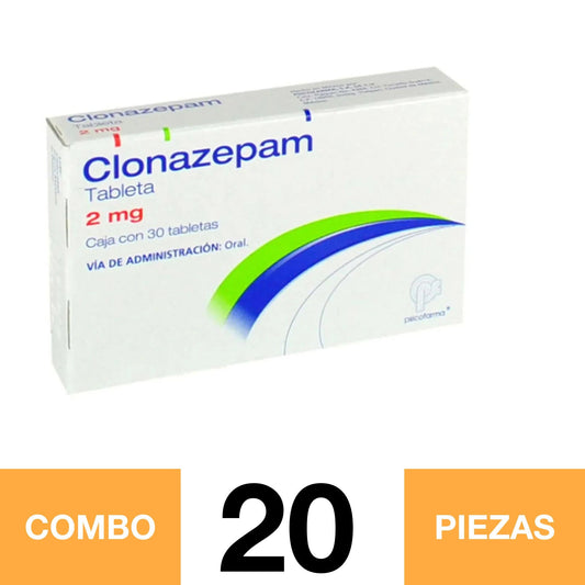 CLONAZEPAM 2 MG 30 TABLETAS GENÉRICO PSICOFARMA RX.(COMBO 20 PZA)📦