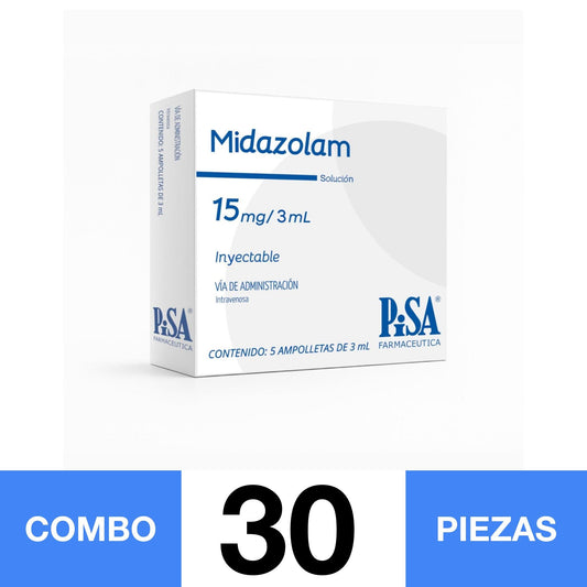 MIDAZOLAM SOL. INY. 15 MG/ 3ML. 5 AMP. (COMBO 30 PZA)📦
